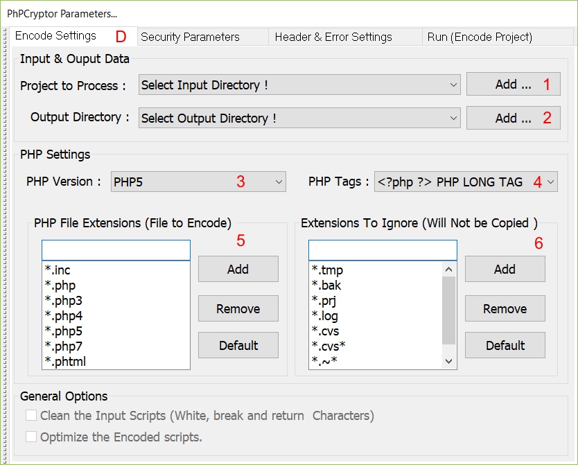 phpcryptor encoder parameters
