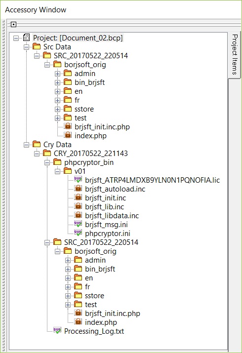 phpcryptor project explorer